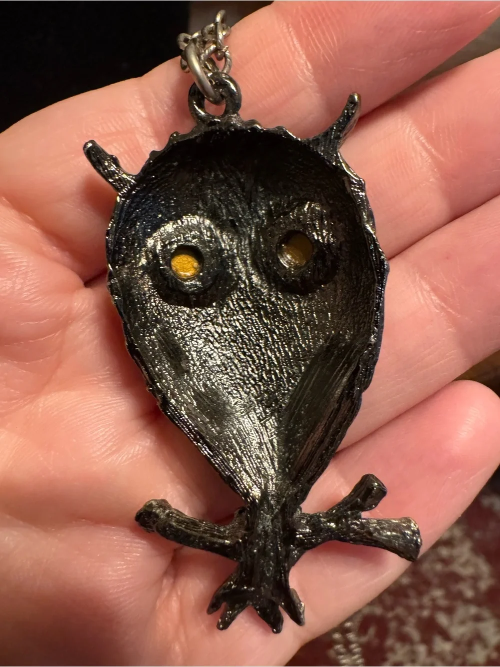 Silver Owl Pendant Necklace with Red Crystal Eyes